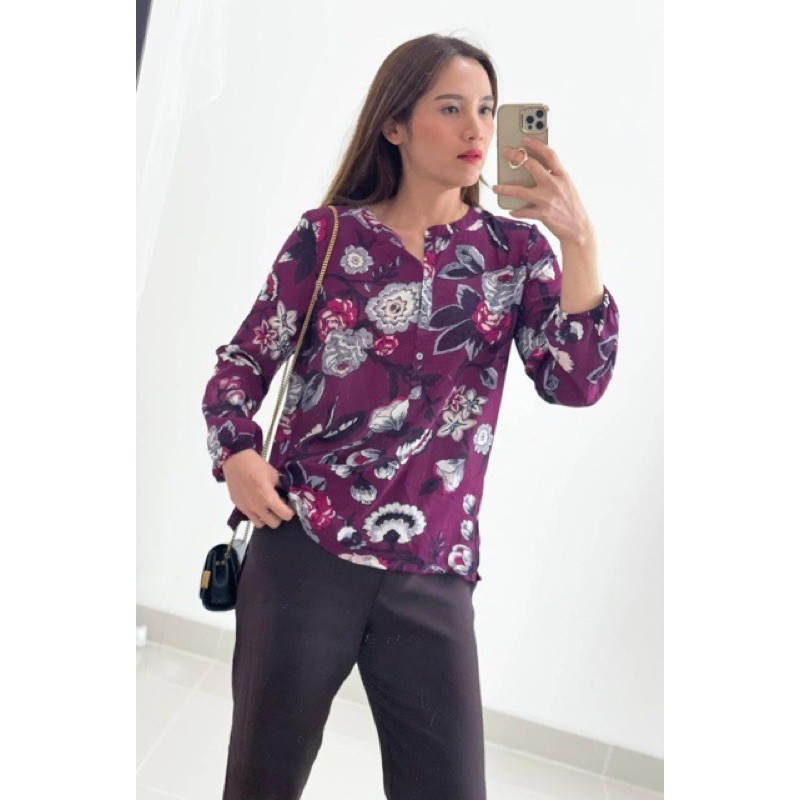 Loft burgundy floral blouse