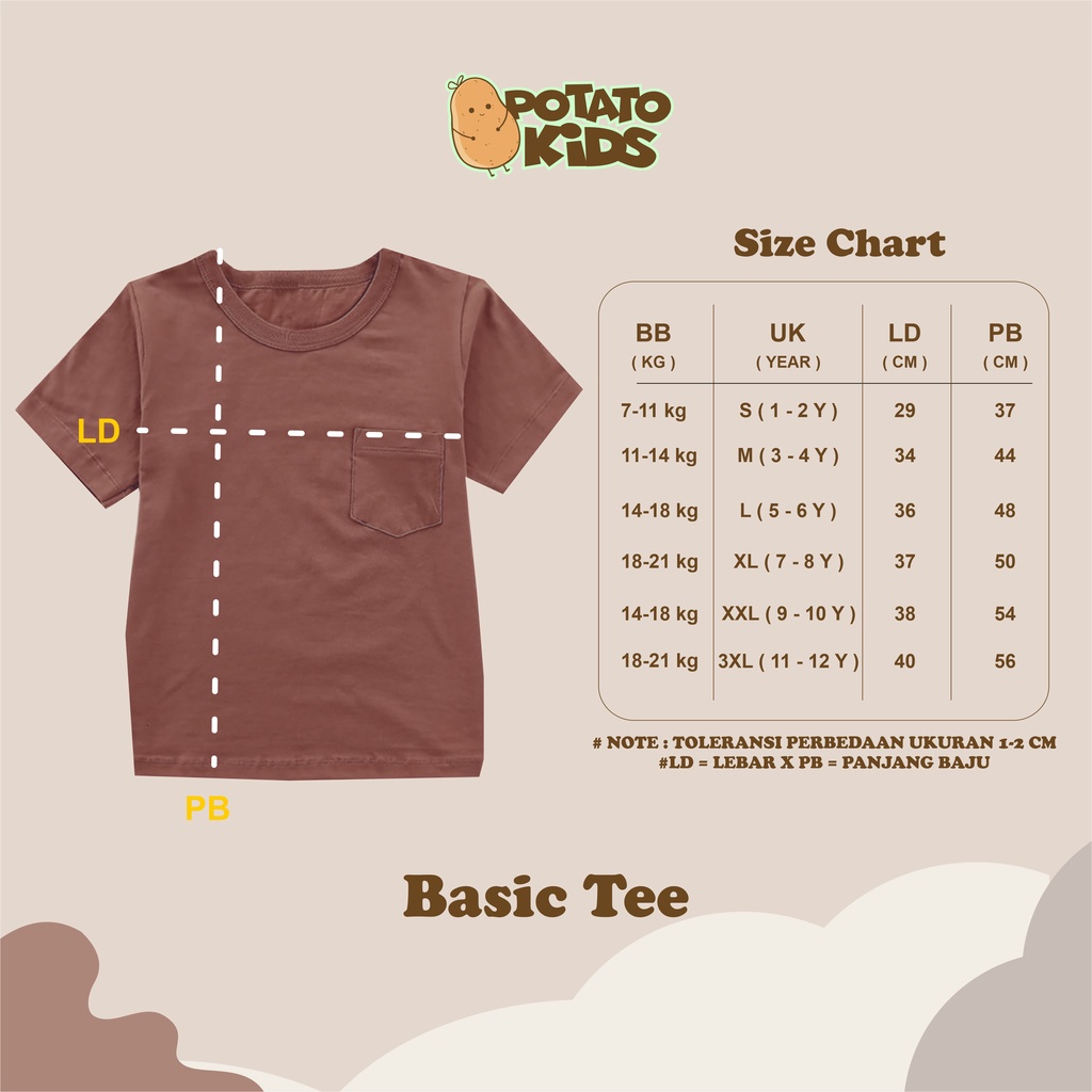 Baju anak laki-laki perempuan pocket tee // Kaos pocket tee umur 1-12 tahun // Atasan anak pocket