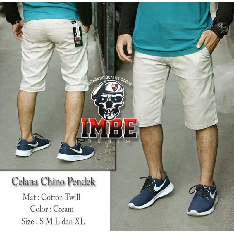 IMBE DENIM Celana chino pendek celana pria Celana chino pendek pria warna cream art CPMD027