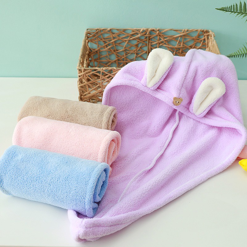 Handuk Rambut Keramas Imut Lucu Lap Pengering Kepala Head Towel Fast Dry Microfiber 63 cm x 23 cm