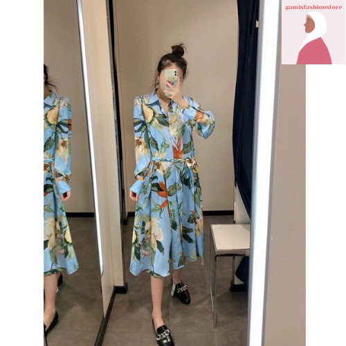 GFS039 [IMPORT] DRESS CASUAL SUMMER FLOWER OCEAN BLUE