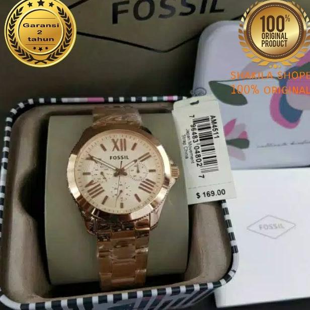 JAM TANGAN WANITA FOSSIL AM4511 STRAP RANTAI ROSEGOLD ORIGINAL FULLSET barang ada