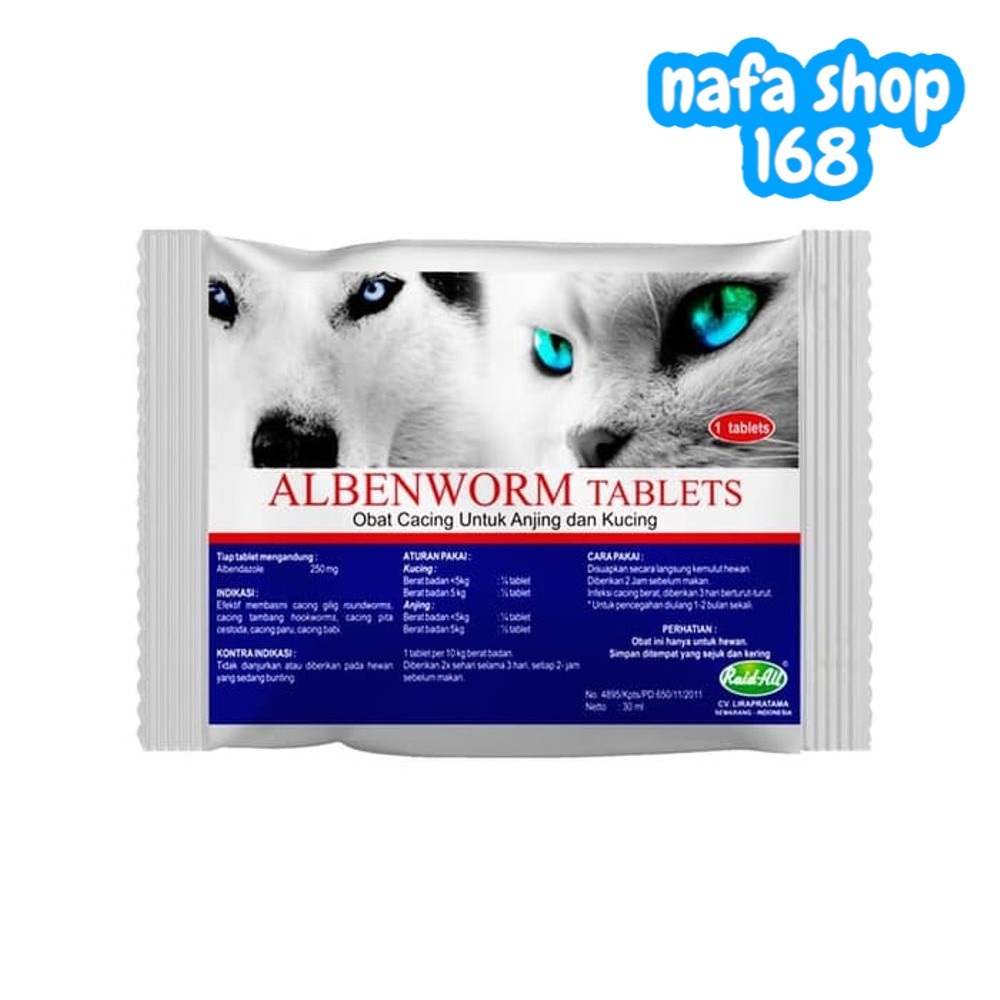 Albenworm Tablet - Obat Cacing Hewan Kucing anjing tablet raid all cat dog