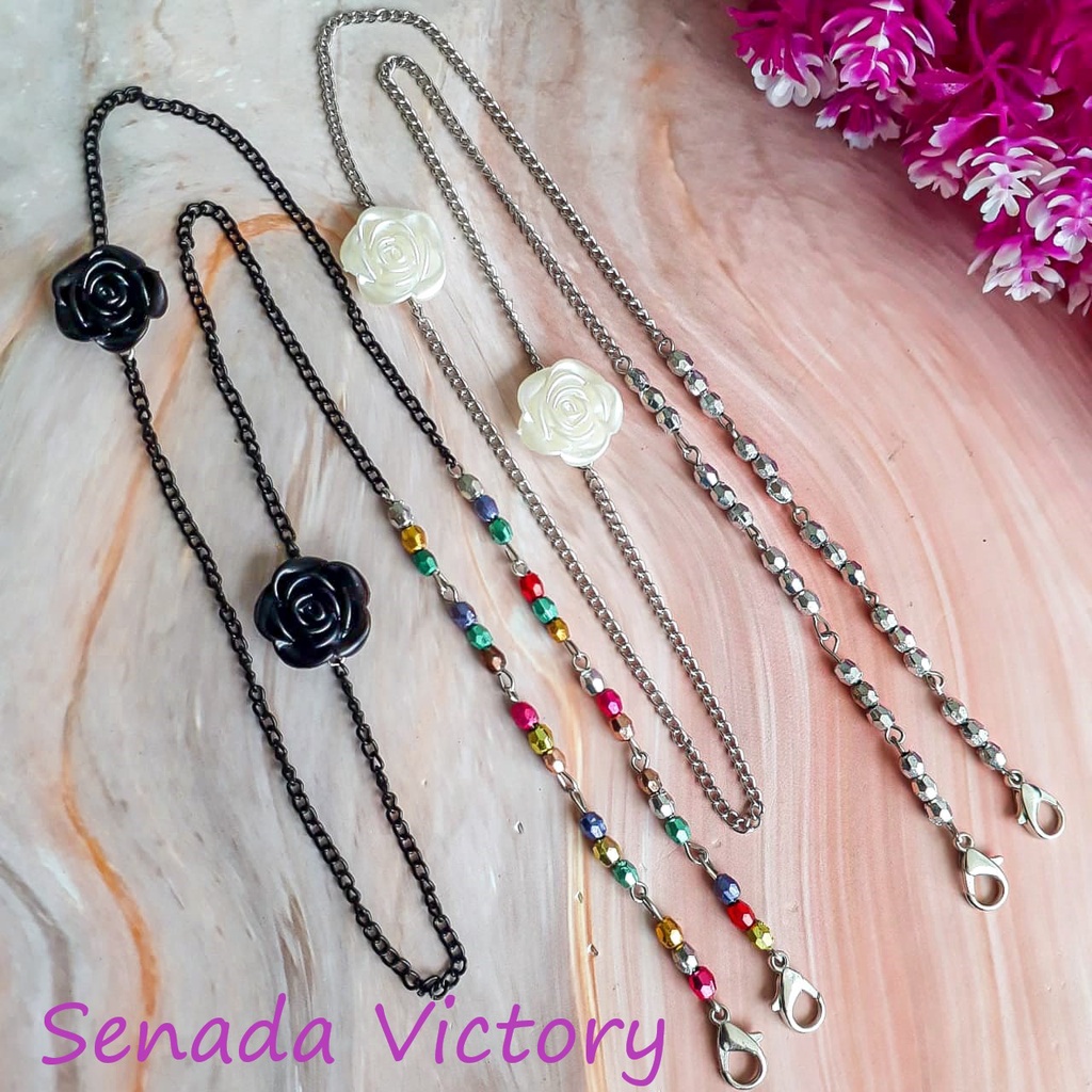 Senada Victory Kalung Masker Rantai Manik 2 in 1 Konektor Bunga Mawar SKM04