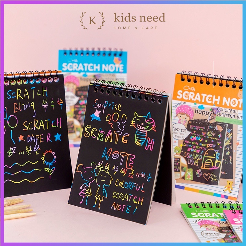 

Scratch note /Buku Magic Warna Colourful Scratch note kecil /mainan Black Cardboard edukasi