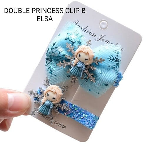 DOUBLE PRINCESS CLIP JEPIT RAMBUT ANAK PEREMPUAN MOTIF PRINCESS ELSA FROZEN MERMAID IMPOR KOREA