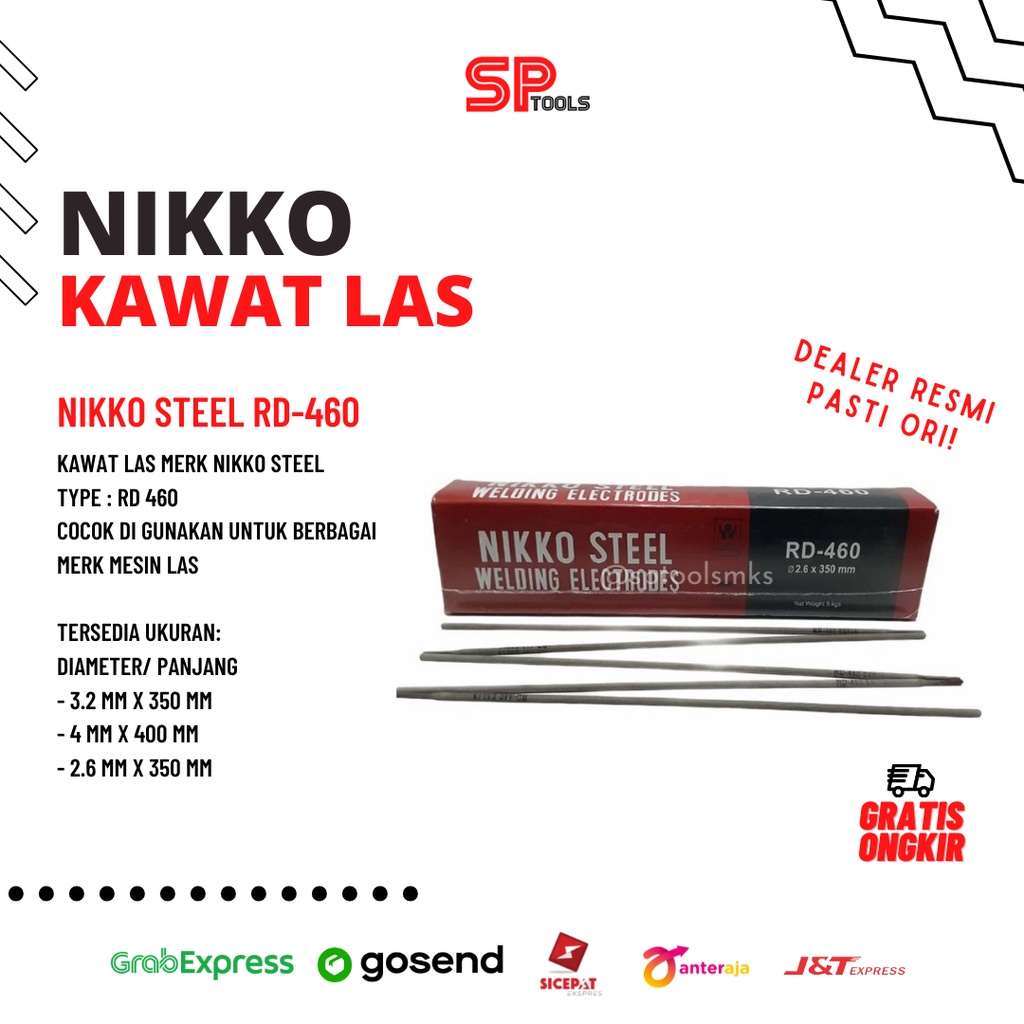 KAWAT LAS NIKKO STEEL 2,6MM 2.6 MM X 350 MM (5 KG) RD460 RD-460 RD 460