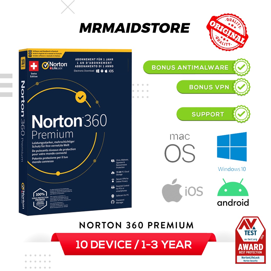 Antivirus Norton 360 Premium Original Antivirus 10 Device + VPN + 75GB CLOUD STORAGE