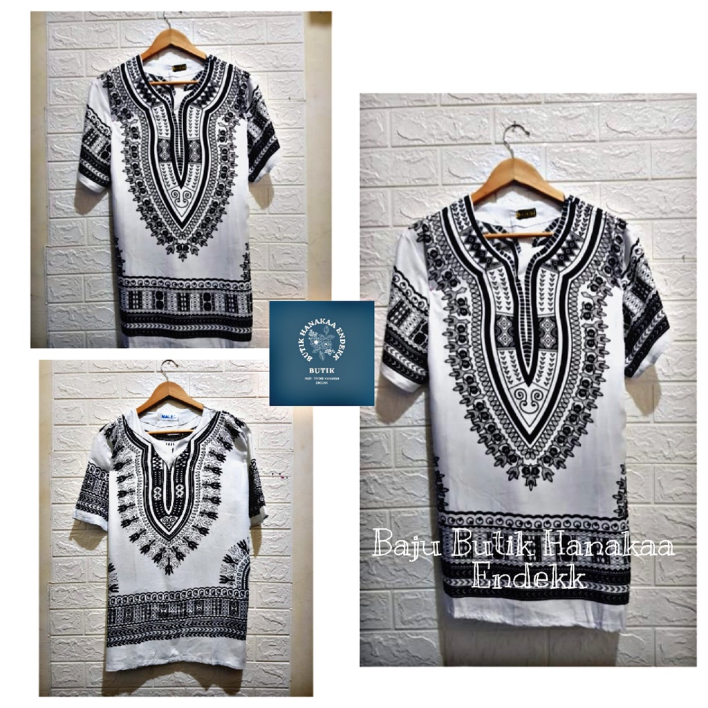 Baju Etnik Dashiki Putih Polos Pria/Wanita (Unisex)