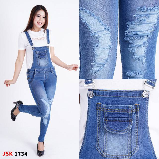 Celana Jeans Panjang Overall Jumsuit Kodok Wearpark Ripped Skinny jeans Import Denim JSK Jeans