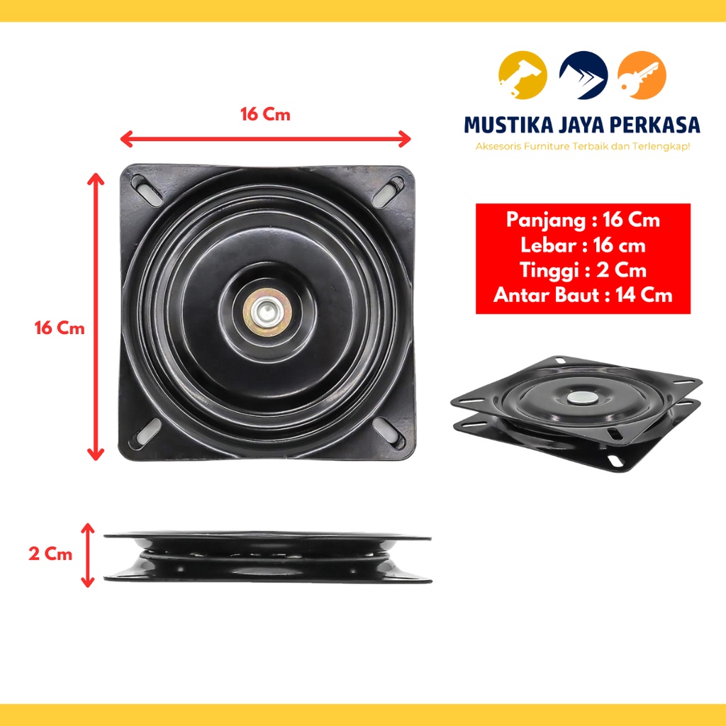 Plat Swivel Hitam - Lazy Susan 155 x 155 mm