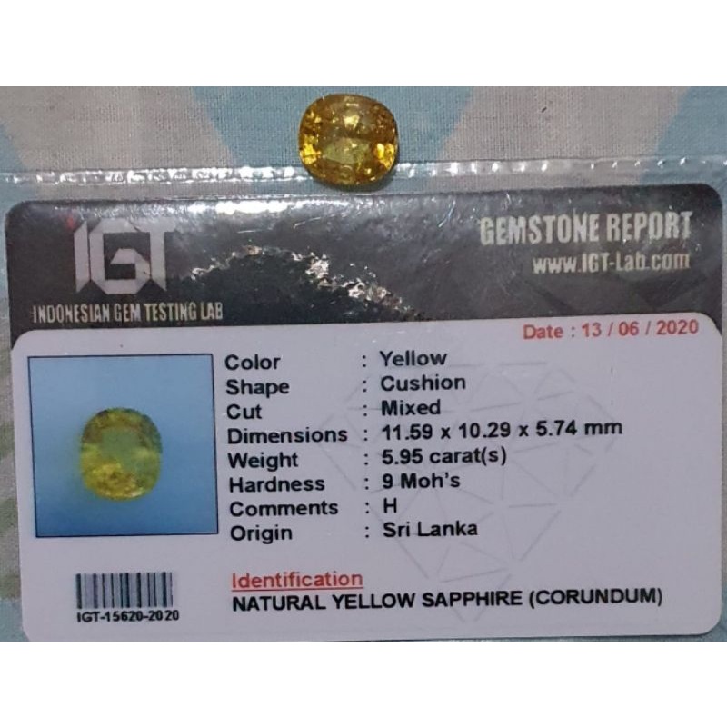 Batu Yellow Safir Cutting 5.95 CT Natural 101