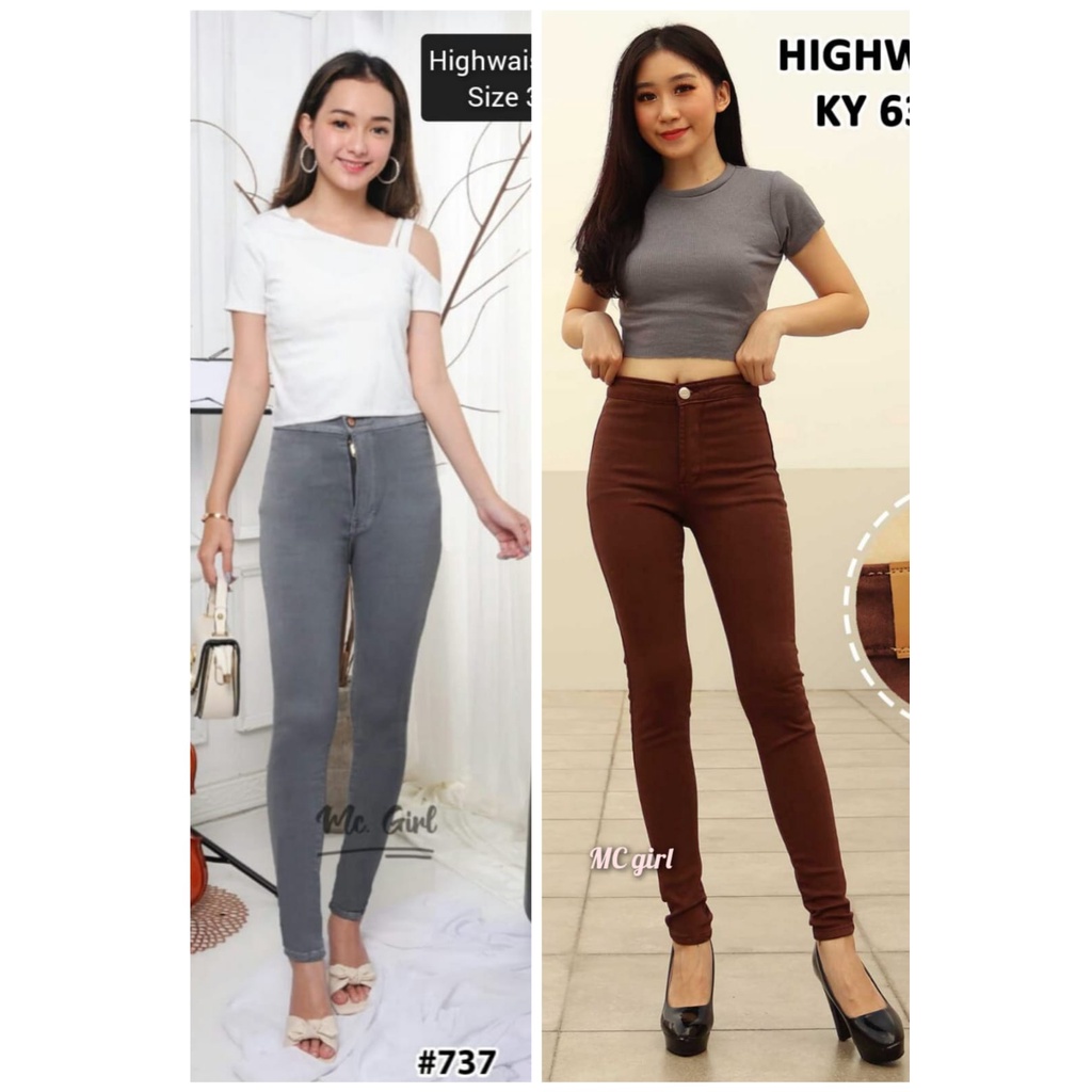 ( Size 27 - 30 ) MC girl - High Waist Jeans / Highwaist / Celana Jeans Skinny Pinggang Tinggi / HW Jeans / Celana Panjang Pensil Wanita / Highwaist Polos 7C-G