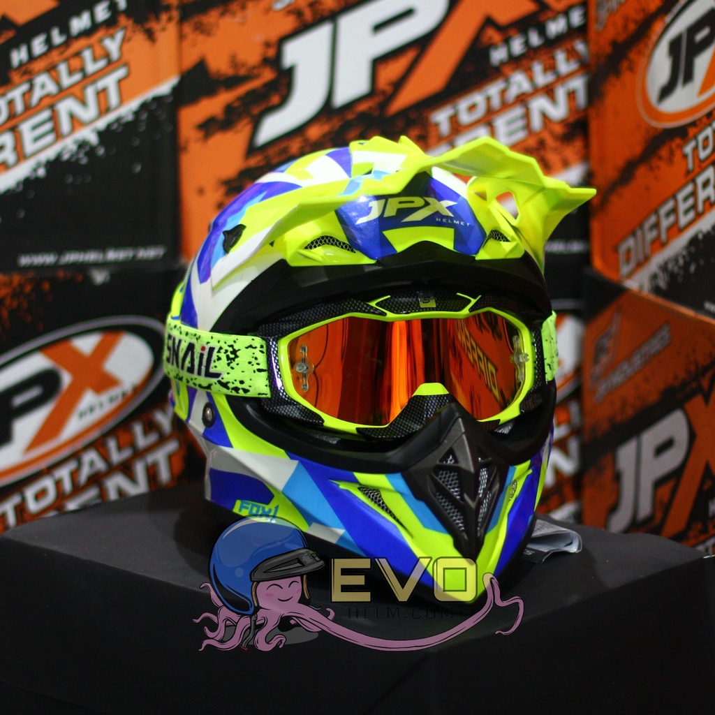 HELM JPX CROSS_FOX1 SERI X29 - FLUO YELLOW GLOSS + GOOGLE SNAIL (ONGKIR 2 KG) HELM JPX TERBARU