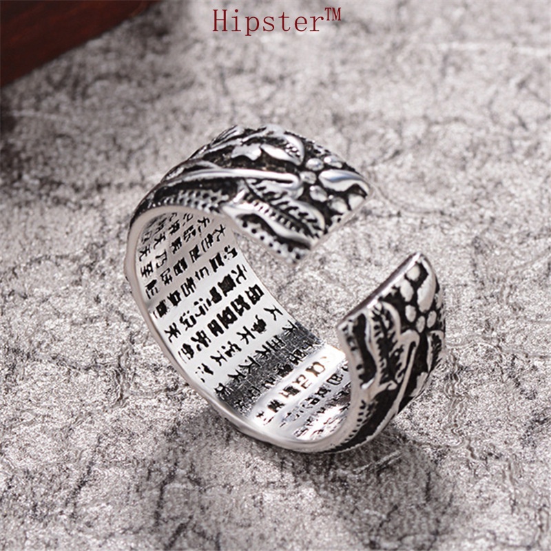 Popular Ethnic Style Features Carved Lotus Hannya Shingyo Ring