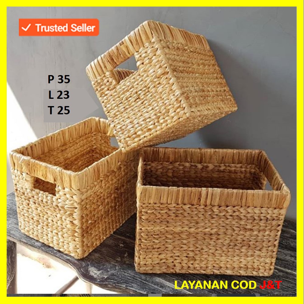 KERANJANG ANYAMAN SQURE / BOX SERBAGUNA WATER HYACINT SIZE 35 cm x 25 cm x t.25 cm