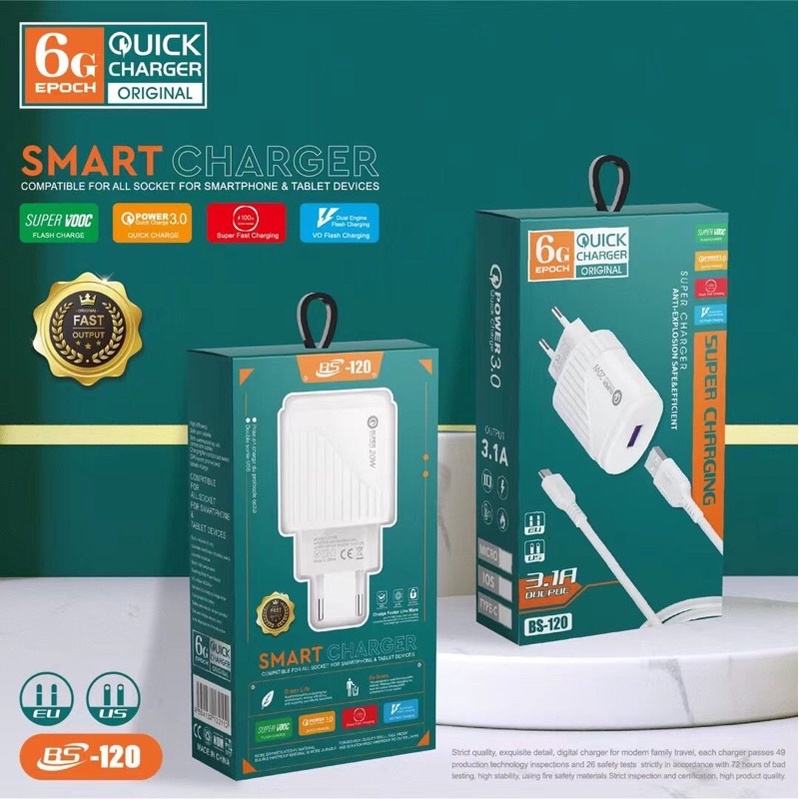 Original Quick Charger Bs-120 brand 6G Real 3.1A Support Super Vooc dan Fast Charging