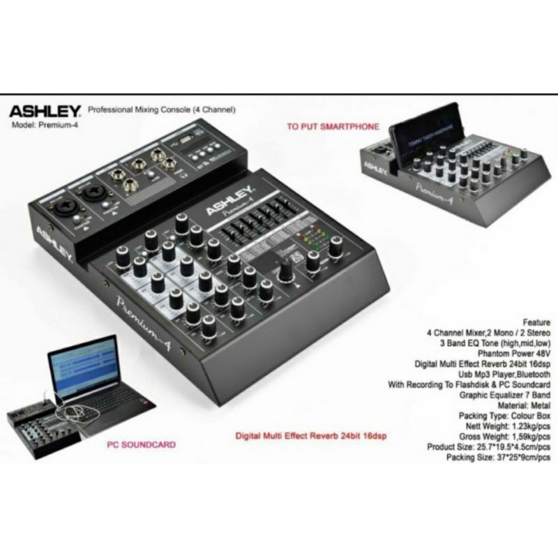 mixer audio ashley premium 4 4ch original bluetooth with souncard