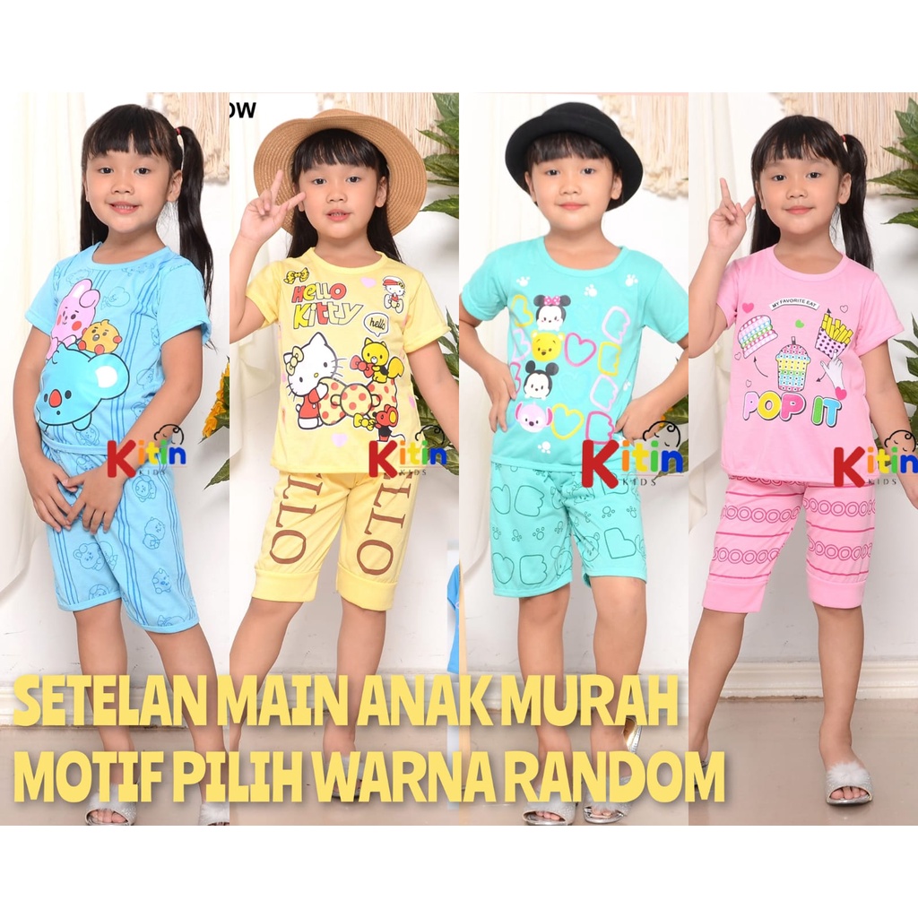 AL - SETELAN BAJU MAIN DAN HARIAN ANAK CEWEK/PEREMPUAN 2-8 TAHUN MOTIF BTS/BT21 POP IT KITTY TSUM BA