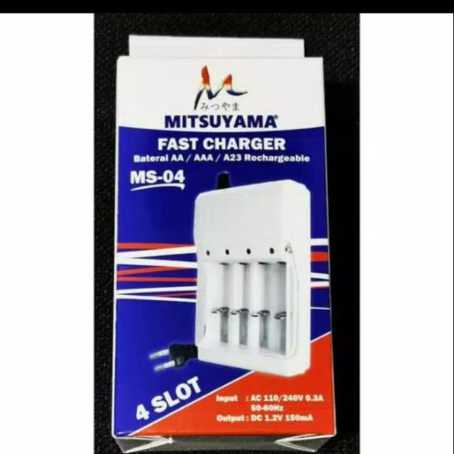 CHARGER BATERAI 4 SLOT MITSUYAMA MS-04 CHARGER BATERAI AA DAN A3 AUTHENTIC