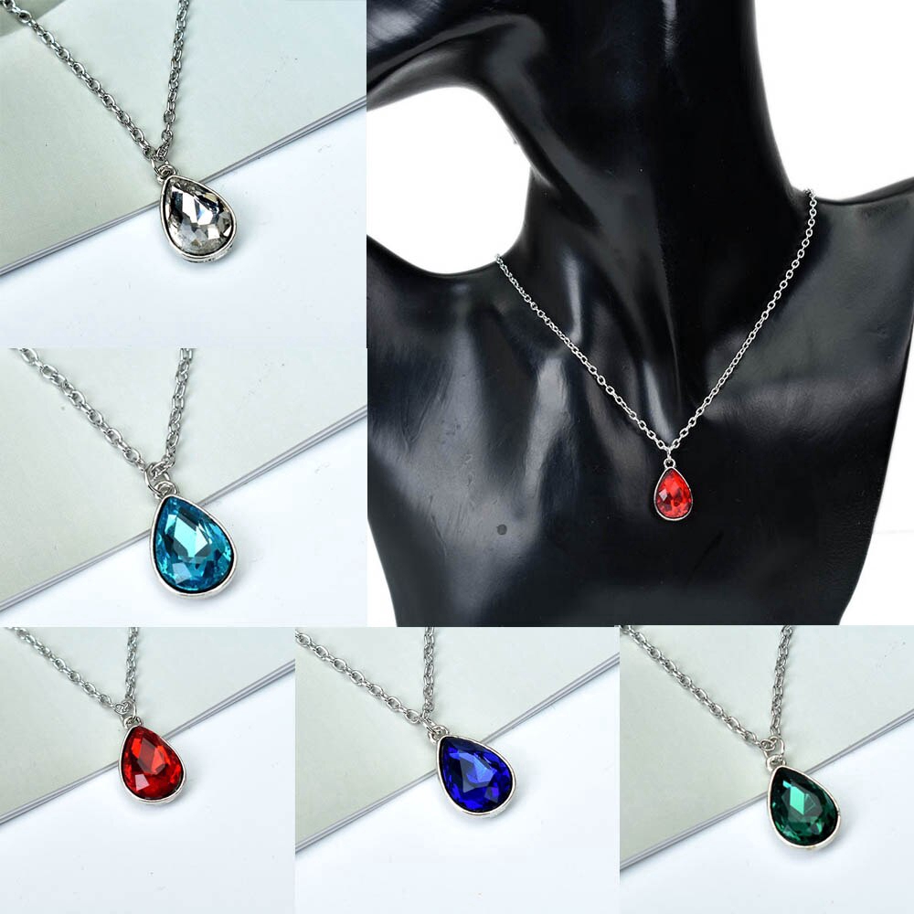 Kalung Choker Liontin Kristal Bentuk Tetesan Air Warna Silver Untuk Wanita