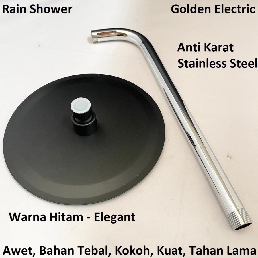 Rain Shower Head Wall Mandi Tembok Stainless Steel Kepala Bulat Hitam Silver