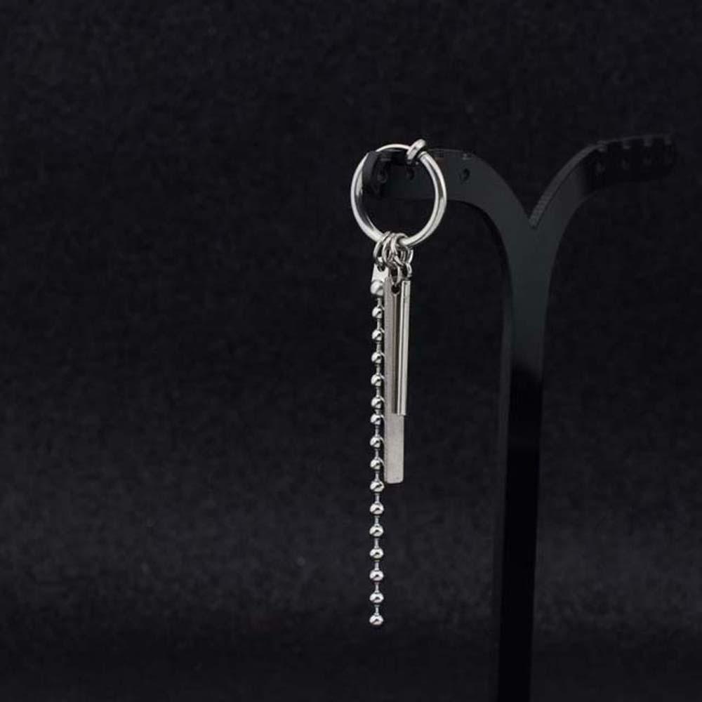 Anting Stud Rantai Panjang Bahan Stainless Steel Bentuk Bulan Untuk Pria Dan Wanita