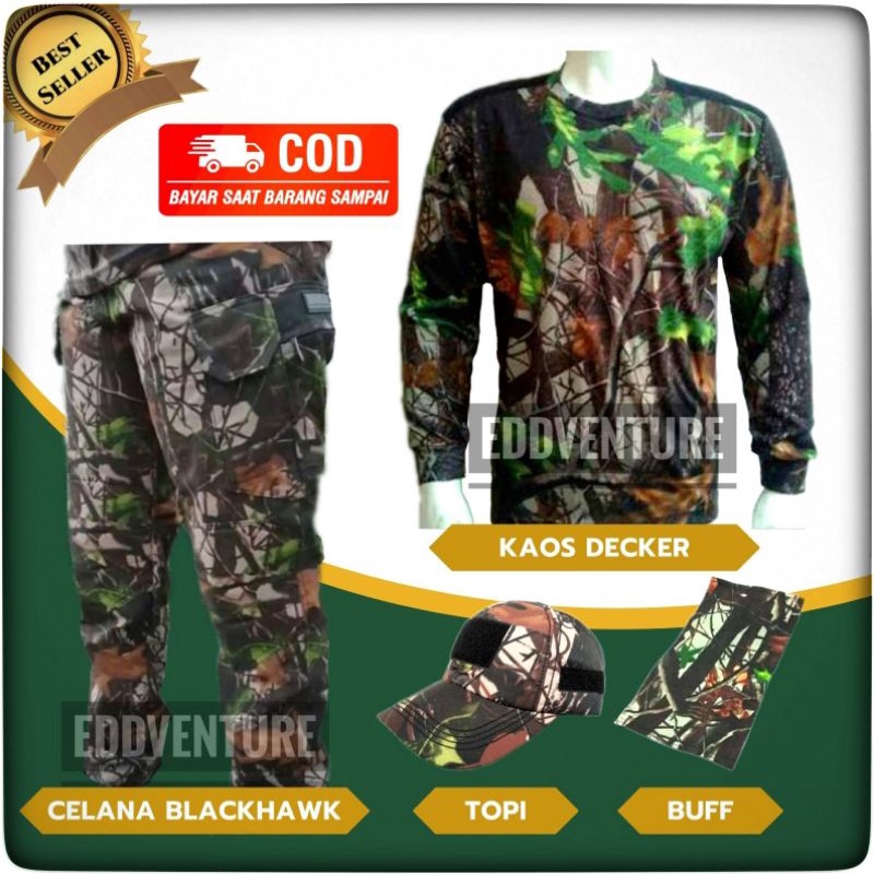 Satu Set Pakaian Celana Baju Kaos Decker Topi Buff Pdl Cargo Loreng Coklat Merah Kuflase Camo Perbakin Berburu Hunting Pria Wanita Camouflage