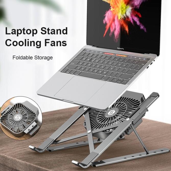 Laptop Stand With Cooling Fan Kipas Angin Laptop Macbook Lipat