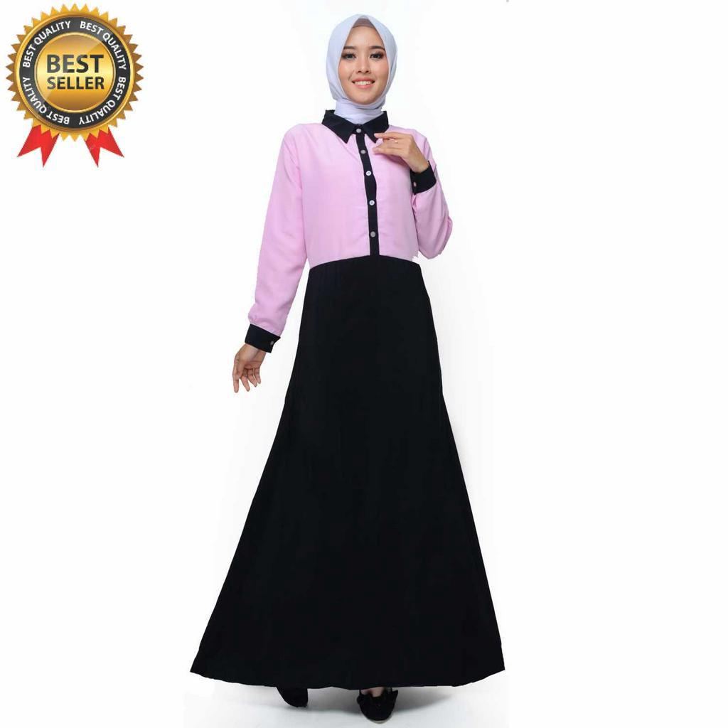 Long Dress Gamis Maxi kombinasi warna -  Pinkan