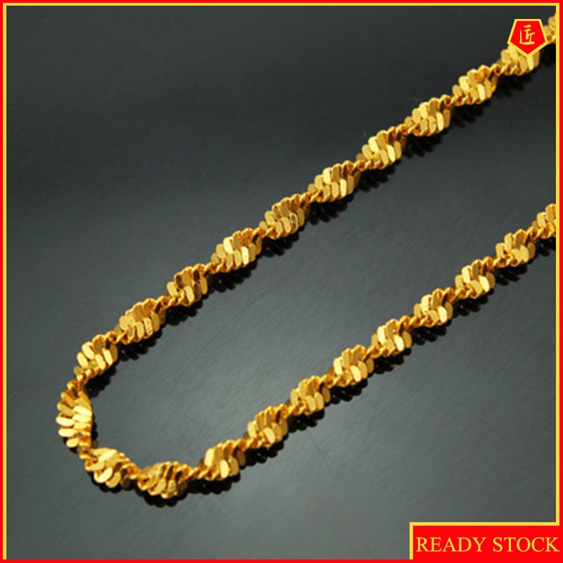 [Ready Stock]18K Gold Water Wave Chain Necklace Simple Elegant Fashion