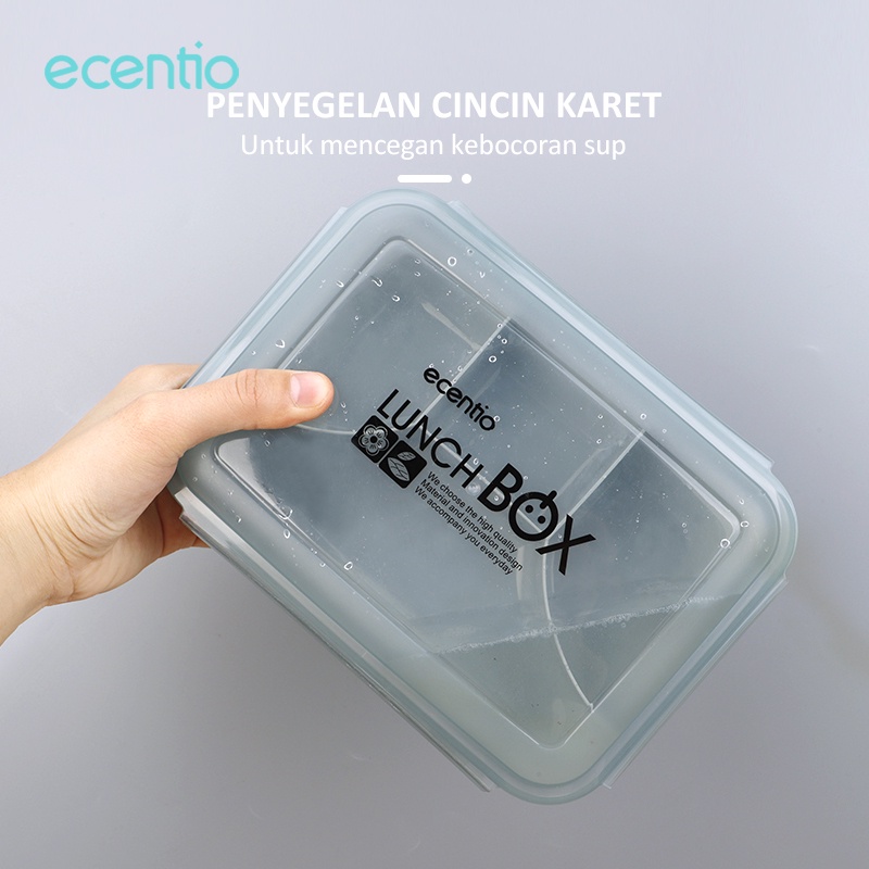 ecentio tempat makan set/ 1100ml 4 grid Kotak makan siang dengan botol air 500ml/tempat makan siang portabel anti bocor lunch box set