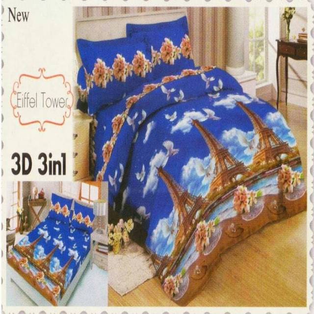 TERMURAH. SPREI LADY ROSE MOTIF EIFFEL TOWER 3D 3in1 180x200