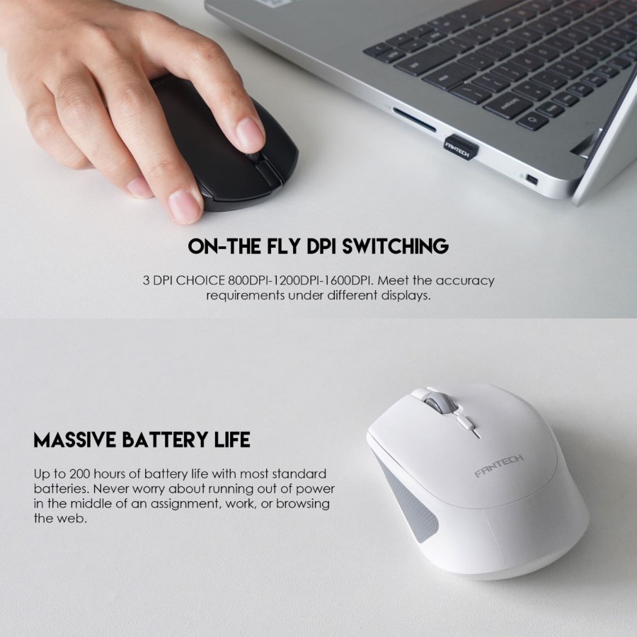 Fantech W190 Wireless Bluetooth Mouse - Dual Connection - Silent Mouse