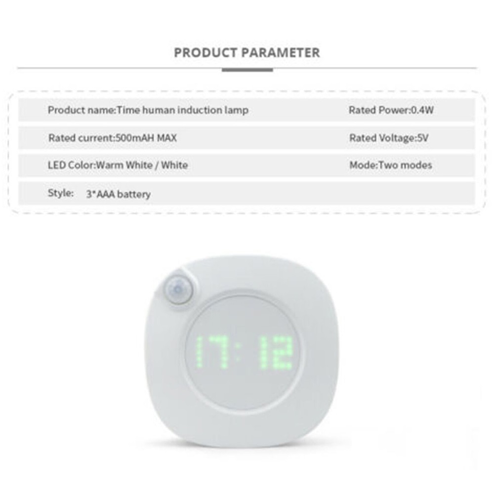 Jam Dinding Digital Dengan Lampu Malam LED + Sensor Pintar