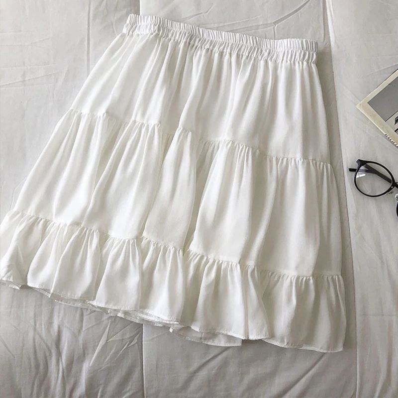 bawahan rok mini skirt wanita rempel ruffle susun katun polos terbaru selutut korean style