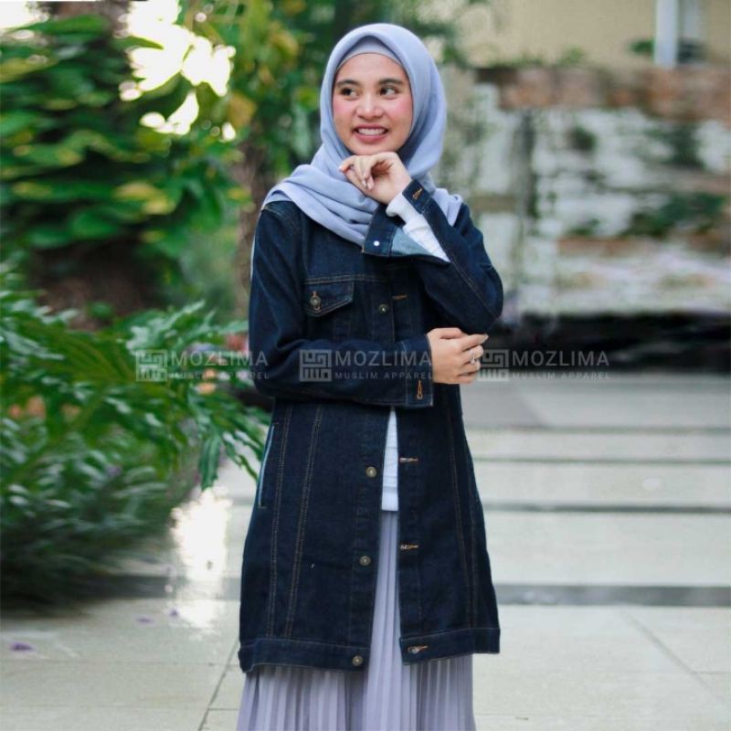 Jaket Denim Jeans Wanita Muslimah | Jaket Hoodie Wanita | Long Tunik Jeans