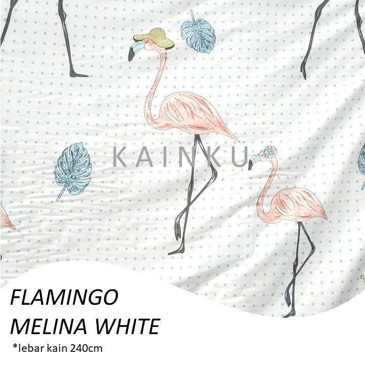 KAINKU - Kain Meteran Katun Lokal CVC &quot;FLAMINGGO MELINA WHITE&quot; (harga 1 meter)