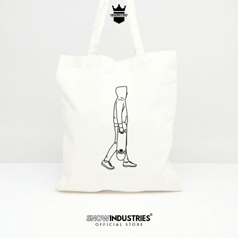 Tote Bag Wanita Pria Kanvas Premium Line Draw Ilustration