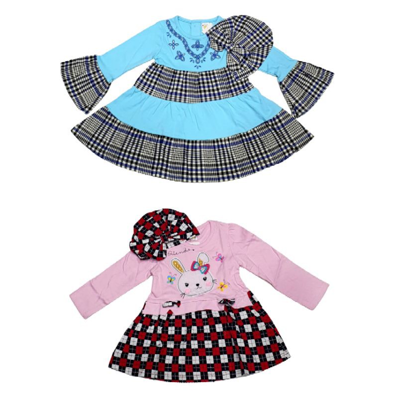 Dress Bayi Perempuan Usia 1-2 Tahun|Dress Bayi Perempuan Cola Bear|Terusan Bayi|Baju Muslim Bayi