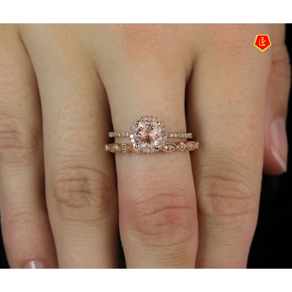 [Ready Stock]18 Rose Gold Ring Set Micro Inlaid Moissanite