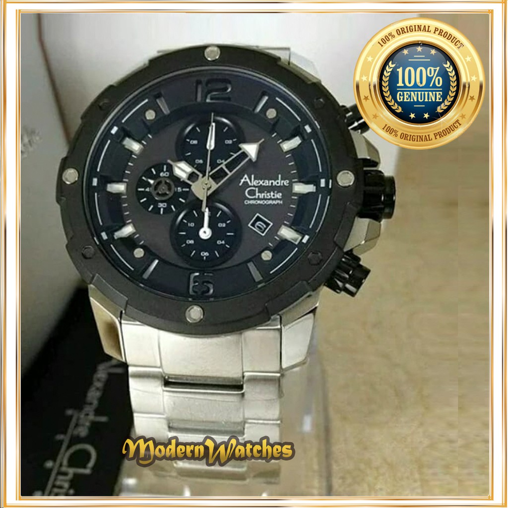 Jam Tangan Ori Terbaru Alexandre Christie Pria Jam Cowok AC 6410 Silver Black AC6410 Hitam