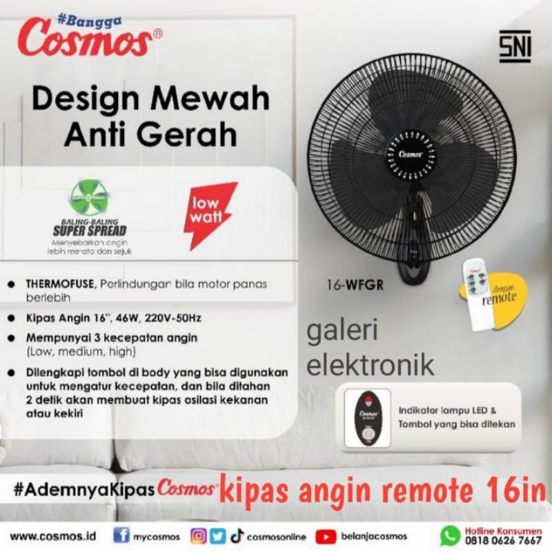 Kipas angin dinding,gantung Cosmos remote 16in 16 WFGR,16 WFCR