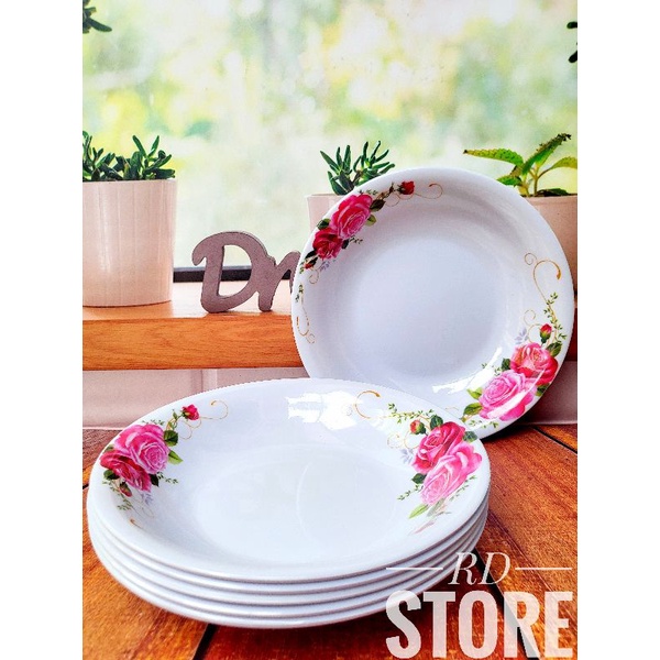 PROMO 6.PCS PIRING MAKAN CEKUNG MELAMINE MOTIF ROSE