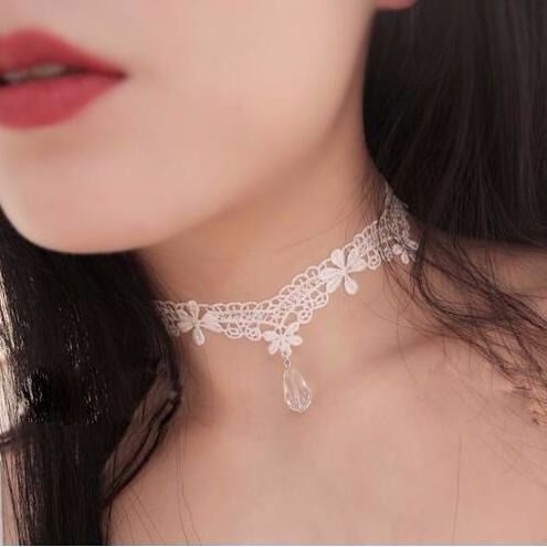 2022 Kalung Choker Lace Hitam Hias Kristal Gaya Gothic Victoria Retro Vintage Untuk Wanita