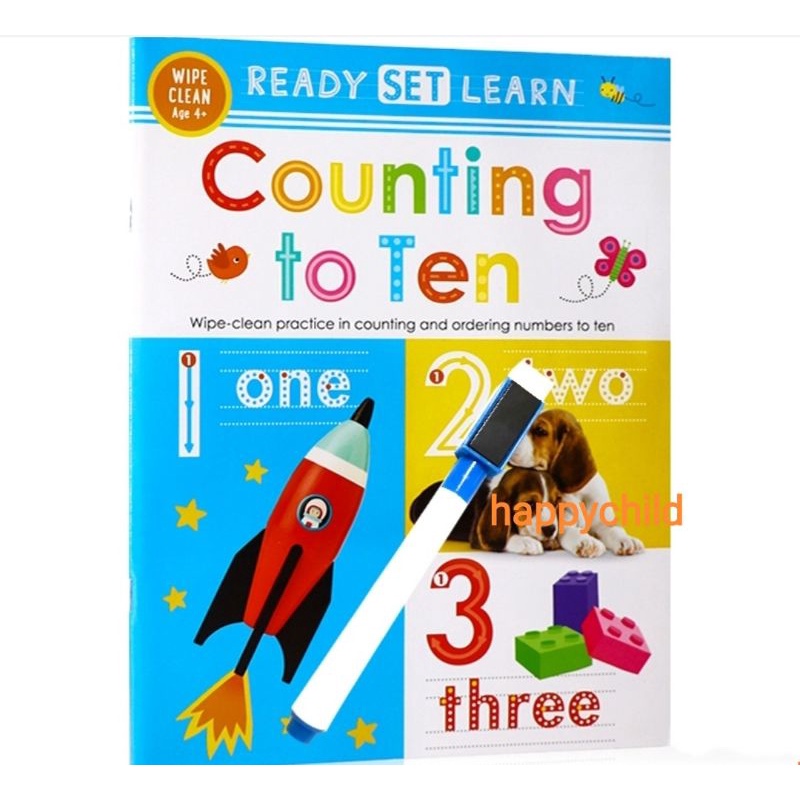 Original wipe clean Counting to Ten  Ready set learn buku anak buku nursery buku impor happychild