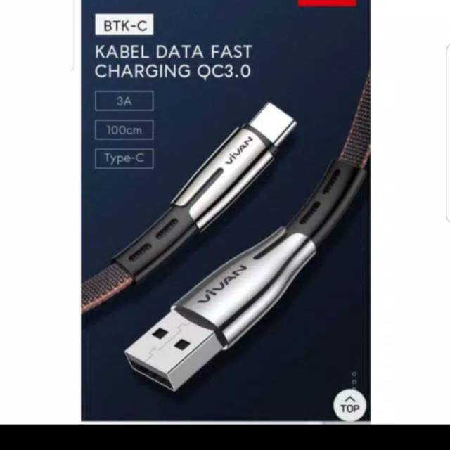 VIVAN BTK-C data kabel 2.4A For Tipe C 100cm 3A Fast black+brown