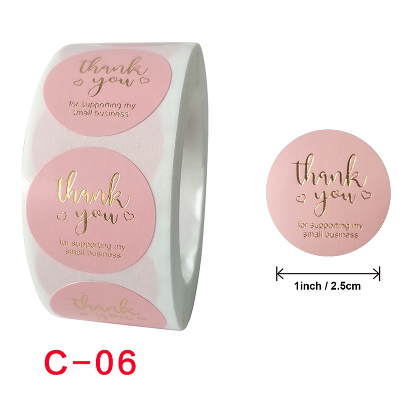 # Kaos T-Shirt Wanita Lengan Pendek Motif Print #500pcs Stiker Bundar Tulisan Thank You Warna Pink Untuk Segel