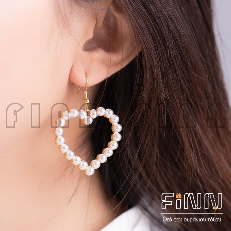 Anting Tusuk Love Aksen Mutiara Earring fashion Wanita Korea Aksesoris Fashion