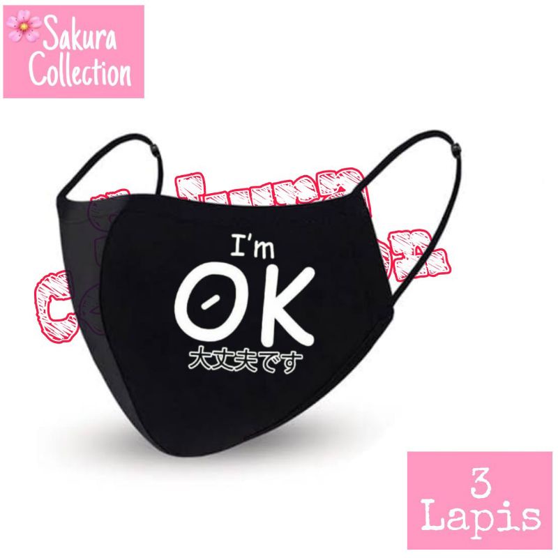 Masker Kain 3 Lapis / Scuba / Earloop - I'm Ok